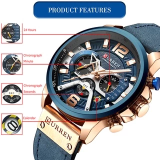 CURREN Relógio Pulso Masculino Casual Esportivo Militar Multifuncional Quartzo À Prova D