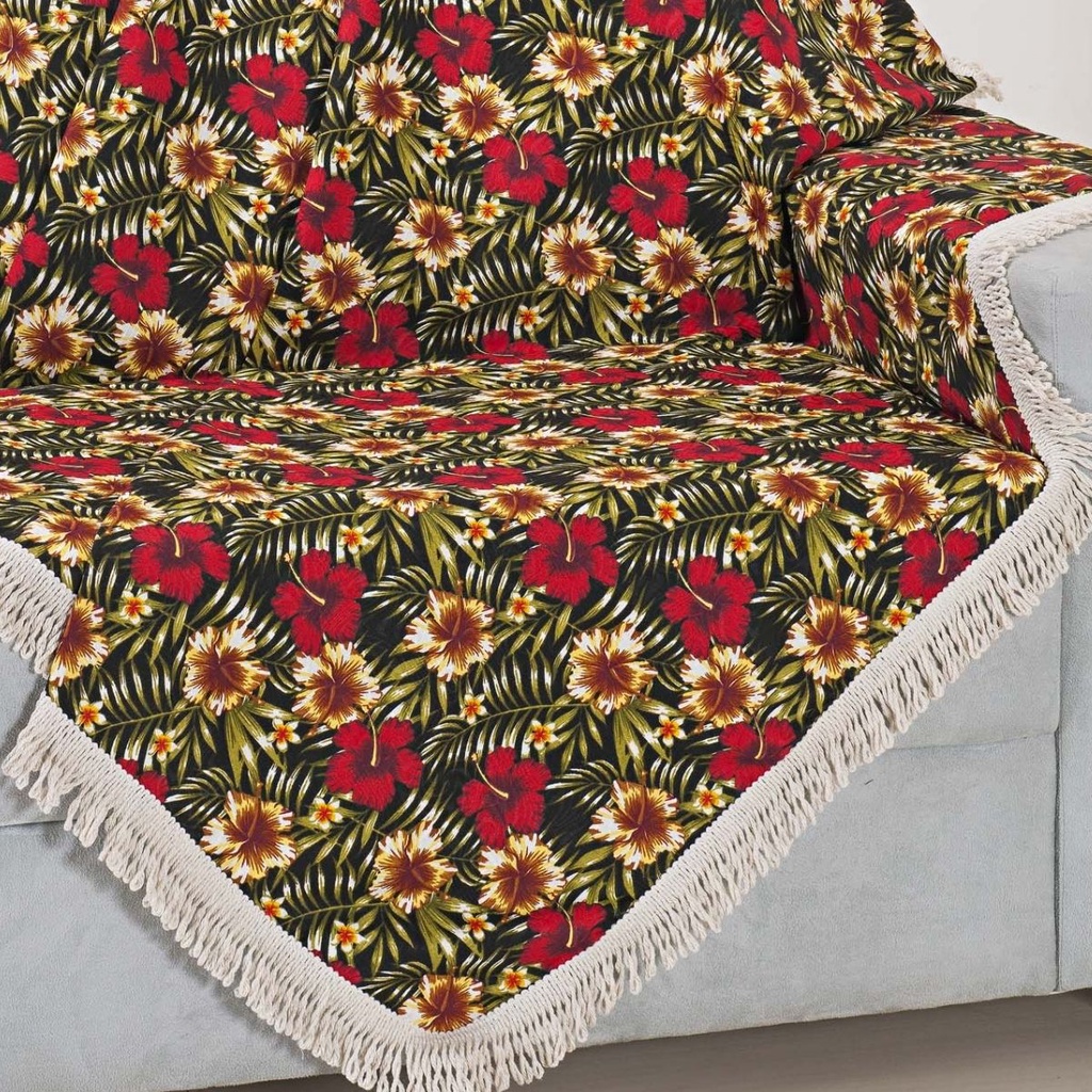 Manta Xale Sofá Cama Poltrona Franja Jacquard Estampado 1,50m