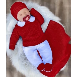 Saída de maternidade menino em tricô vermelho red