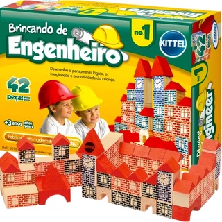 Brincando de Engenheiro Torre 54 Peças Decoradas Jogo Educativo Brinquedo  de Madeira Brinquedos de Madeira Bambalalão Brinquedos Educativos
