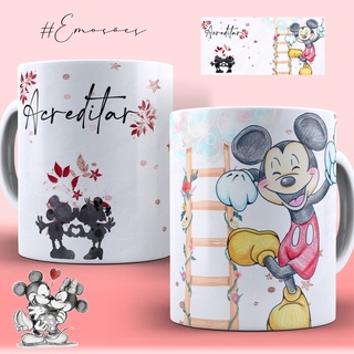 Caneca Personalizada 325 Ml "Mickey e minnie Acreditar" Porcelana Primeira Linha