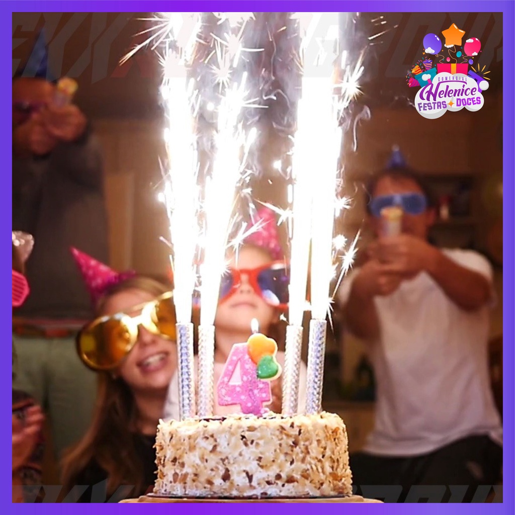 Vela Vulcão Cascata C/ Chama Colorida Para Bolos, Champanhe e Decoração / Vela Chama Vulcão Para Aniversário, Balada e Formatura.