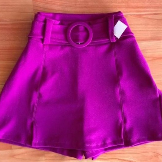 Short saia com cinto crepe feminino