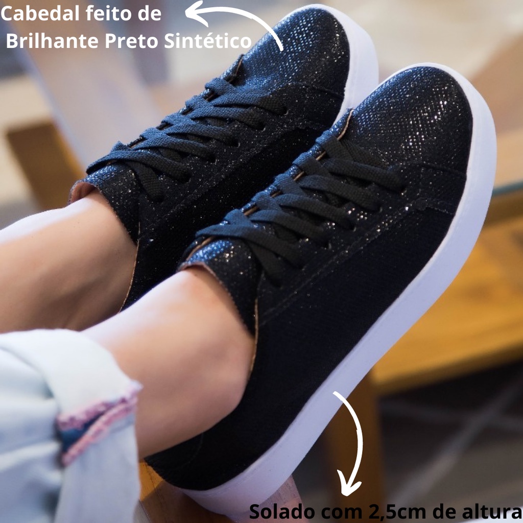 Tenis preto discount brilhante feminino