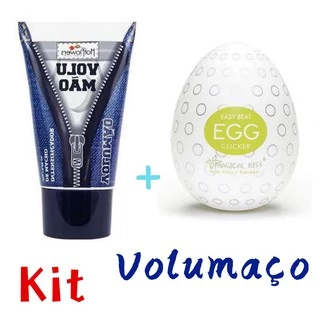 Kit Ovo Egg Silicone Masturbador e Volumão Lubrificante 25g Aumenta Incha e Retarda