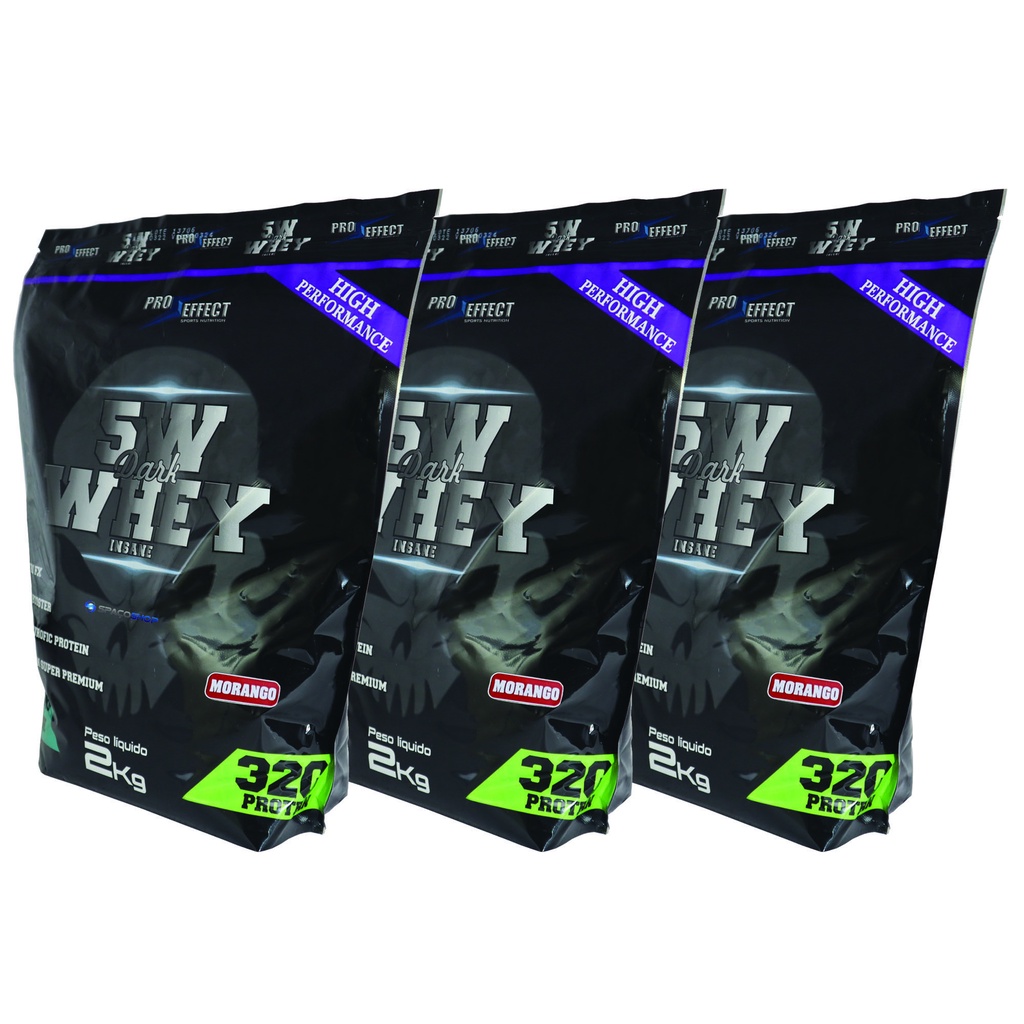 3 Whey Protein 5w Dark Insane 2kg Pró Effect + BCAA 280g