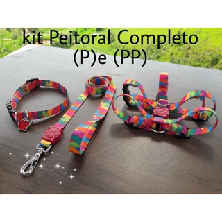 kit Coleira Peitoral Completo, nos Tamanhos (P) e (PP) + Guia grande medindo 1,20m