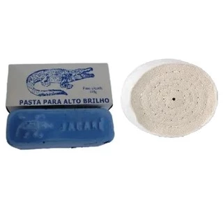 Massa Pedra Polimento Lustro Azul 145gr e Roda Algodão 3 Polegadas Alto Brilho Moto