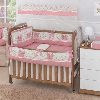 Kit de berço floral com pérolas menina rosê para berço padrão americano ,protetores de berço luxo