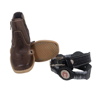 Botina Infantil Jaguar 506 Café + Cinto Country De Couro Top