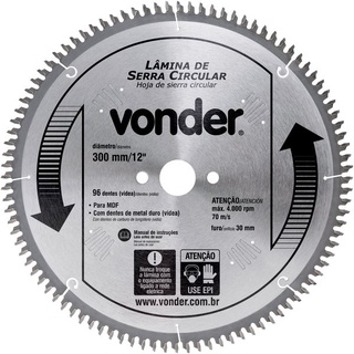 Serra Circular de Widia 300MM X 96D (F 30MM) P/MDF 4650030096 - Vonder