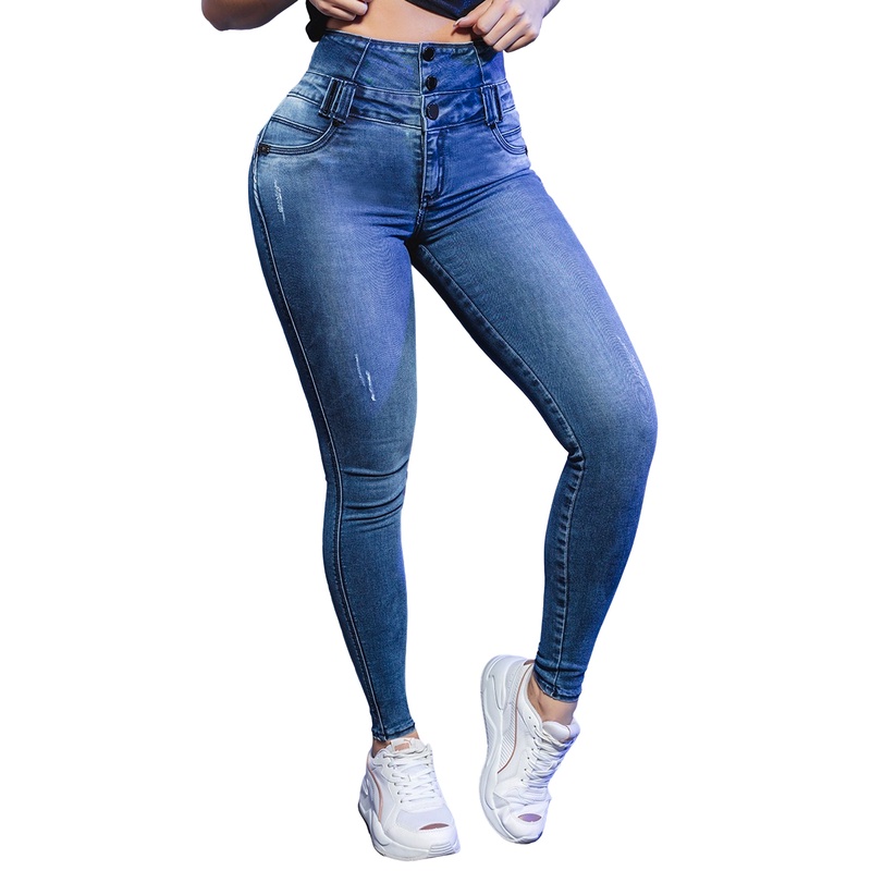 Calça jeans cós alto - R$ 159.00, cor Azul (rasgada, pit bull) #17010,  compre agora