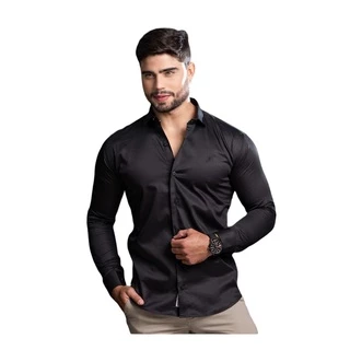 Camisa Social Manga Longa Slim Fit De Algodão Manga Longa Curta P ao GG Congresso Assembleia Reunião