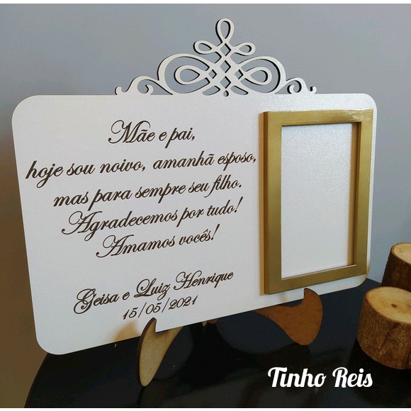 Porta retrato homenagem casamento MDF elegante