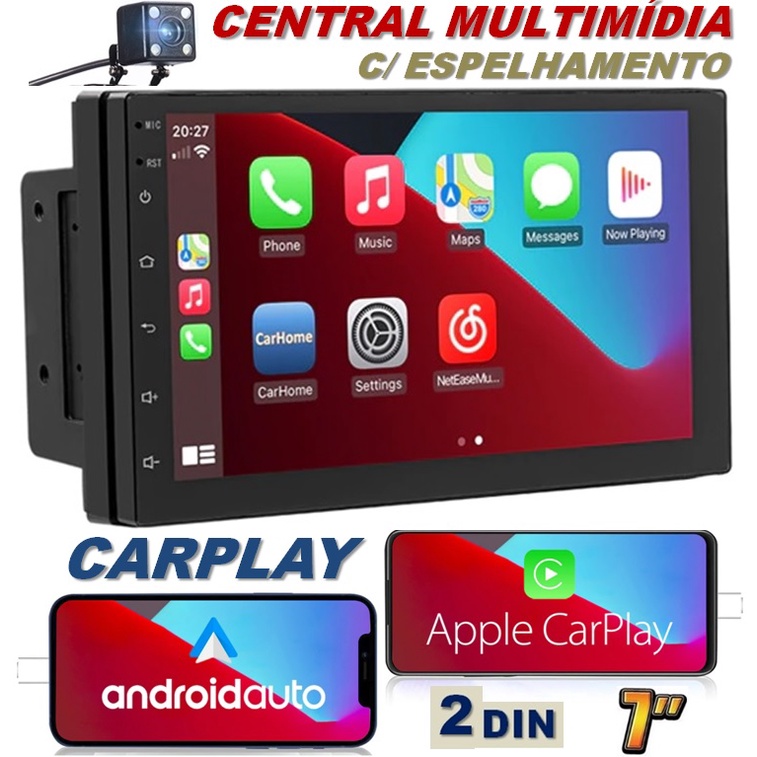 Kit Central Multimídia CarPlay Android/IOS Bluetooth Espelhamento