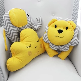 Kit Almofadas Infantis Chevron Amarelo – Leão – Elefante – Nuvem