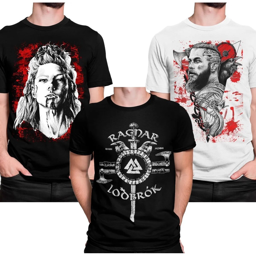 Camiseta Ragnar Lothbrok, Floki Kit Com 3 Camisas Vikings | Shopee Brasil
