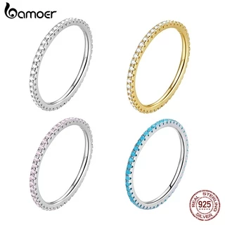 Anel De Prata Esterlina 925 Bamoer Brilhante Design Simples Joias Femininas Da Moda