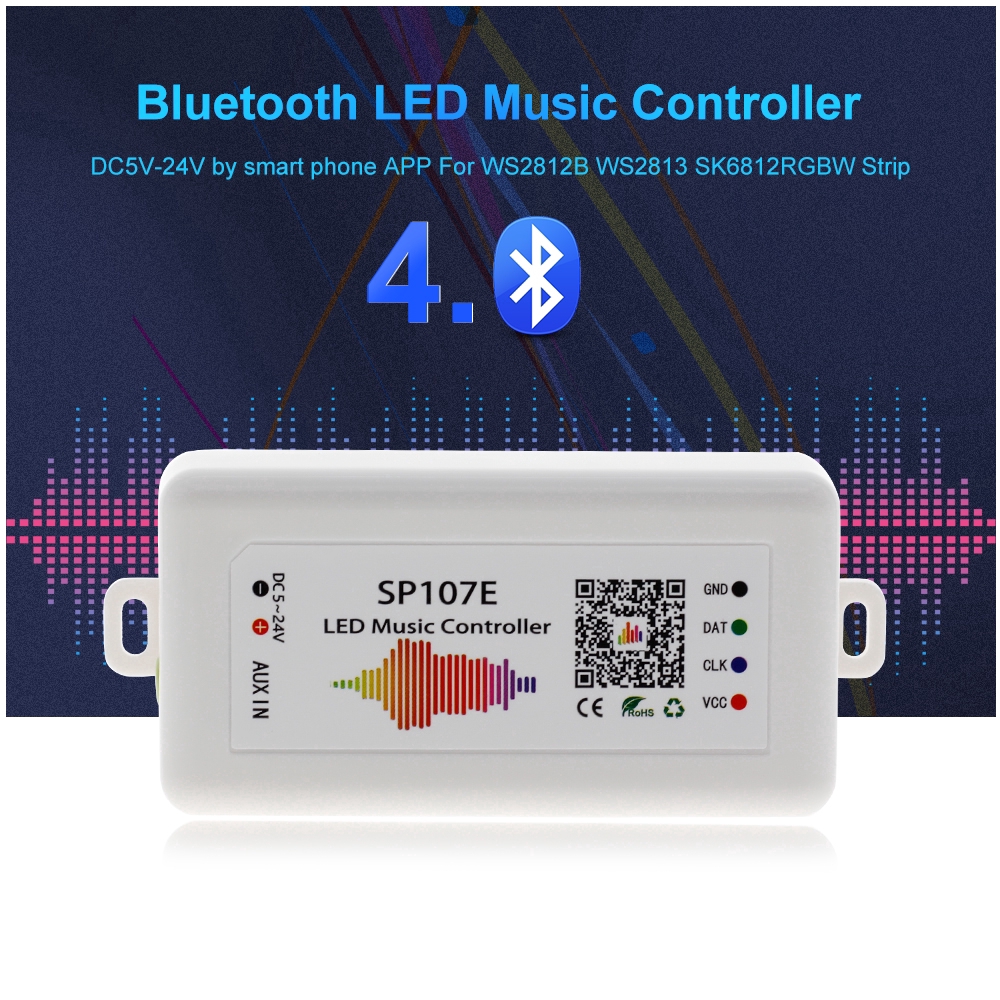 Controladora SP107e Bluetooth Fita LED RGB Digital 2811 2812 2815 6803 VU  Endereçada 5-24V - Planet Iluminação