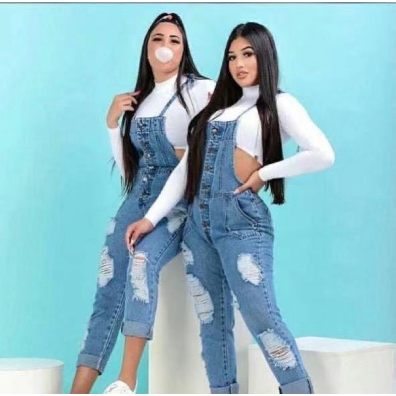 Macacão jeans hot sale meia perna