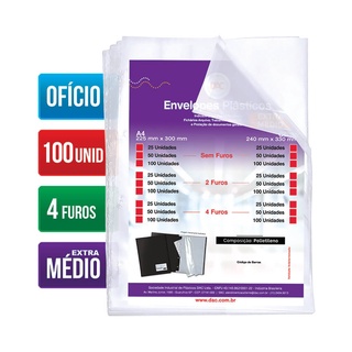 Envelope Plástico DAC Ofício 100 unid 4 furos