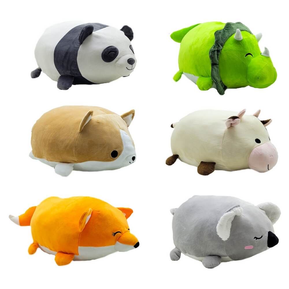 Animal Pelúcia Deitado Almofadinha Super Macia 32Cms - Cachorro Coala Dinossauro Panda Raposa Vaca