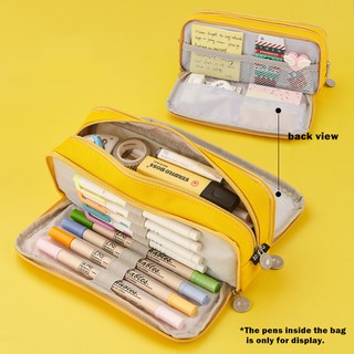 Angoo Double Sided Pen Bag Pencil Case Pure Color Canvas Pocket Storage Pouch Stationery Office School Supplies B6899