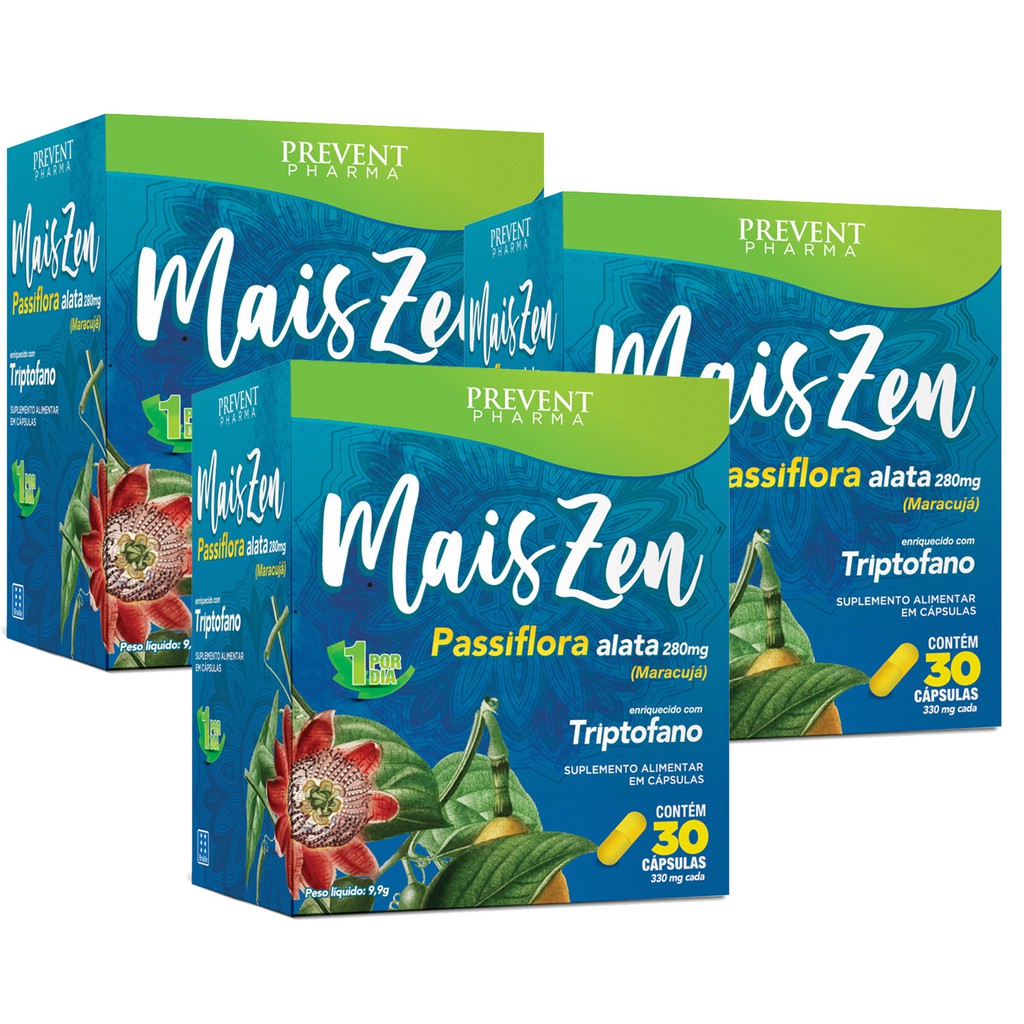 Mais Zen Passiflora Maracugina Calmante Natural Passiflora Alata 280mg Maracujá Enriquecido em Triptofano 90 Cápsulas Prevent Pharma