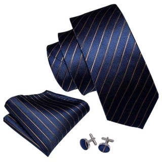 Gravata De Seda 100% Luxo Executivo Completa Lenço E Abotoaduras 5032