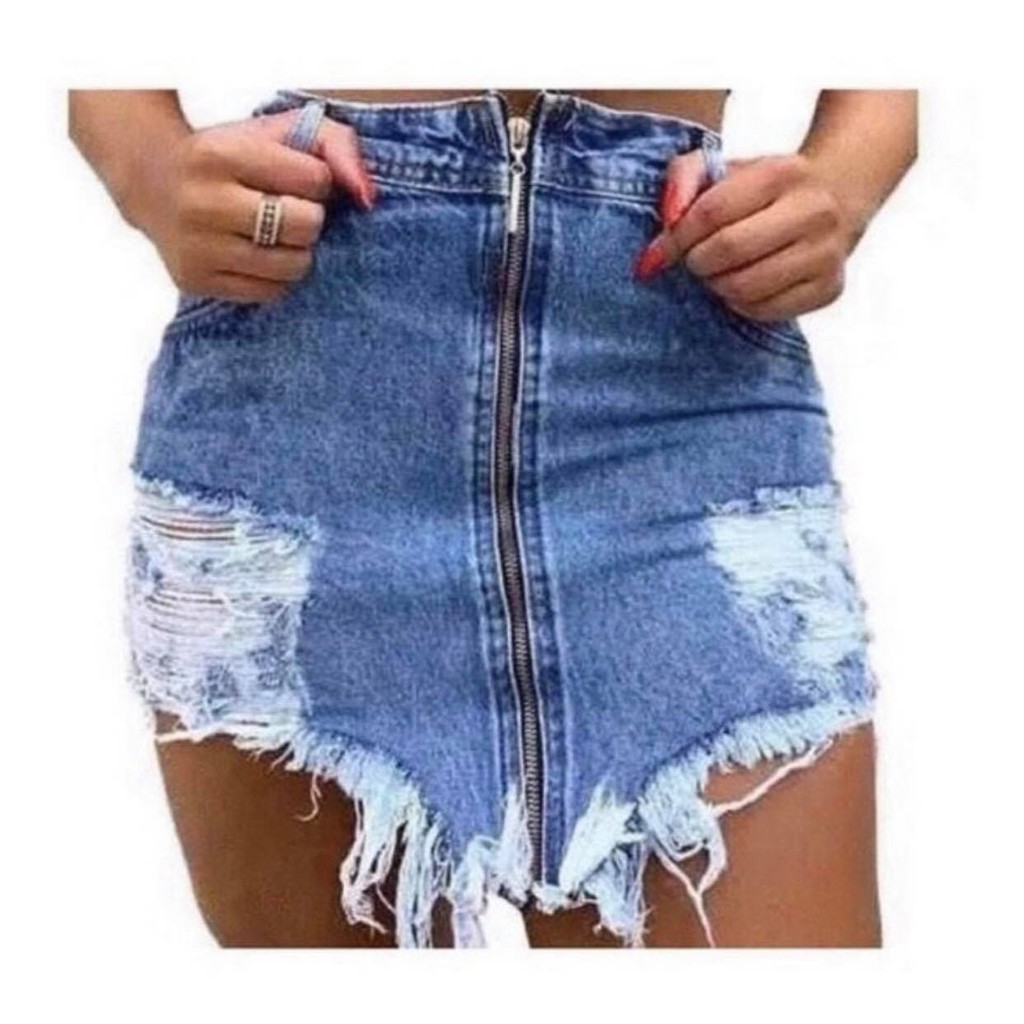 Saia jeans rasgadinha store curta