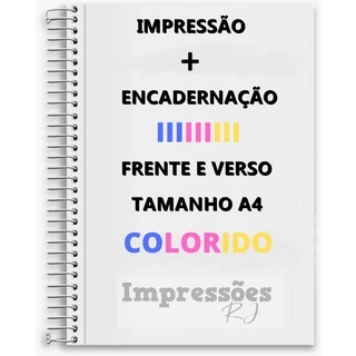 impressão de apostila tamanho a4 COLORIDA frente e verso com 1 encadernação ATE 500 páginas