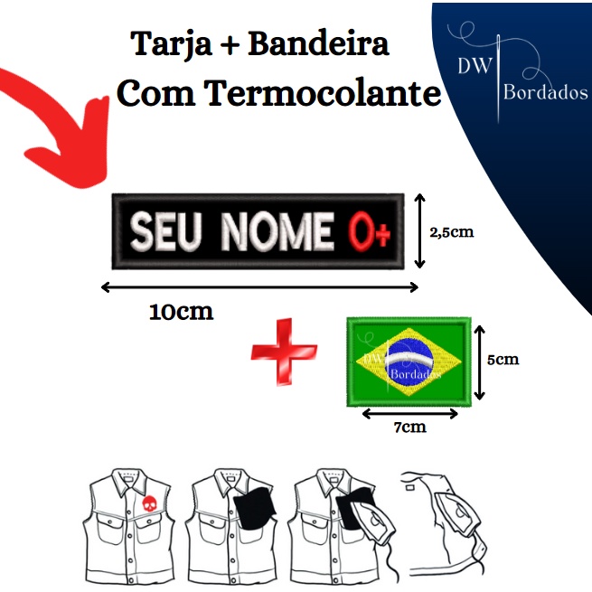 Patch Bordado TERMOCOLANTE - Tarja/Tarjeta Nome + Bandeira Brasil