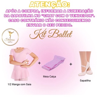 Kit Ballet Infantil - Collant Meia Manga Com Saia + Meia + Sapatilha