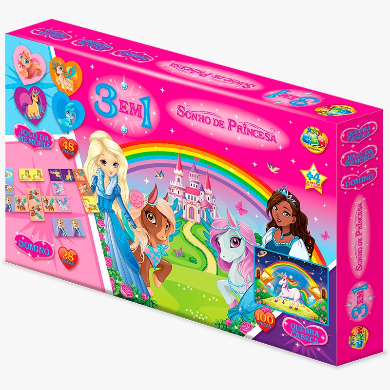 Super Kit com Quebra-Cabeça - Dominó - Jogo da Memória - Princesas Disney -  MP Brinquedos