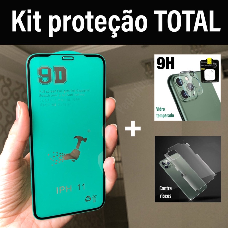 Kit película 9d Silicone Hydrogel / Gel Traseira Nanoedge / Camera Apple iPhone Proteção Anti Queda Risco 11 12 13 pro max