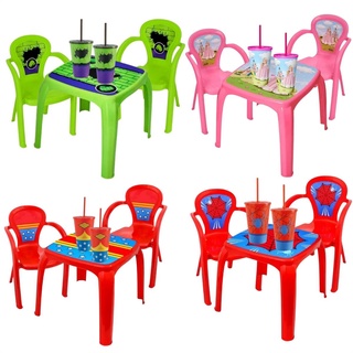 Mercado Diversão : Kit 1 Mesa em Plástico Vermelha + 4 Cadeiras Poltrona Mor