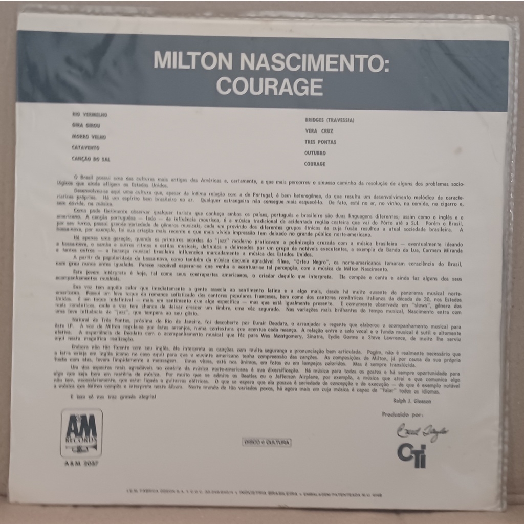 LP Disco De Vinil Milton Nascimento - Courage - Raro 1ª Ed