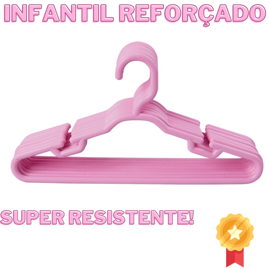 Cabide Infantil Reforçado Rosa 8mm Resistente - 50 Unidades | Shopee Brasil