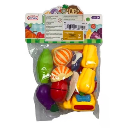 Kits de Brinquedo Comidinha Infantil Educativo Alimentos Reutilizável Cozinha Menina Simulação Pães Verduras Frutas e Doces KL10014