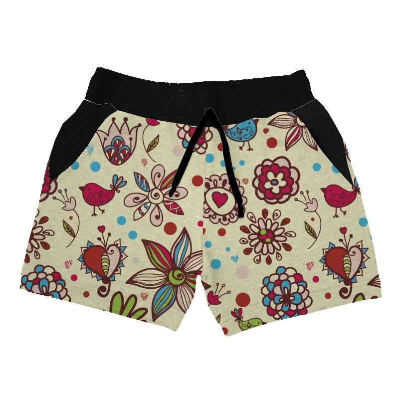 Short Feminino de Moletom Estampado por Sublimação Desenhos a Mão A289