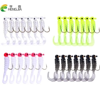 HENGJIA 7PCS/Bag 1.2g/1.75g/3.75g Isca Macia De Rabo De Rolo Jiging Lead Hook Fish Bait 4 Iscas Coloridas De Minhocas