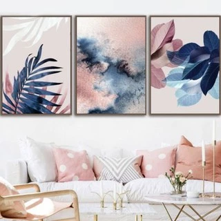 Quadro Decorativo Kit 03 Peças 40x60 Folhagem Arte Abstrata Para Sala Quarto Escritório Sem Moldura