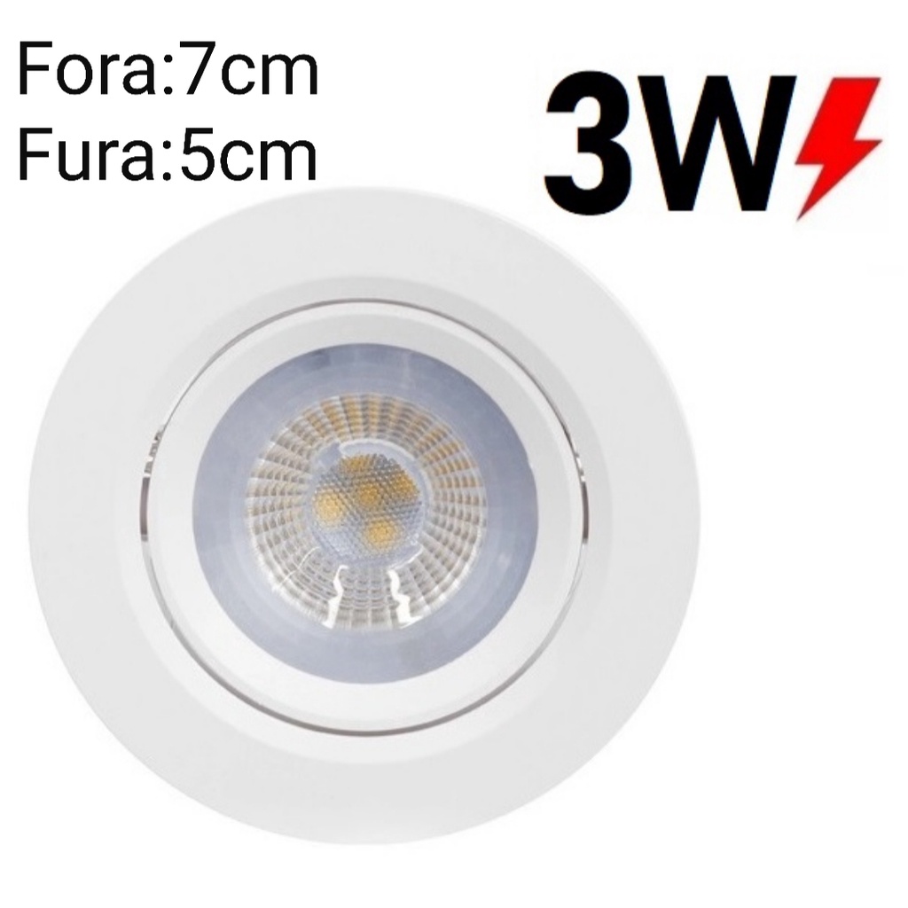 Mini Spot Led Embutir Redondo direcionável 3w Branco Quente 3000K/Branco Frio 6500k 285 lumen 6.9cm×2cm×6.9cm