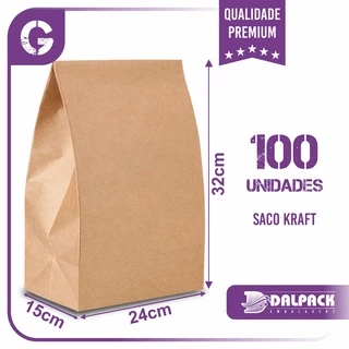 Sacos Kraft Para Delivery - G (24x15x32) - 100 unidades - Sem Impresão - Liso