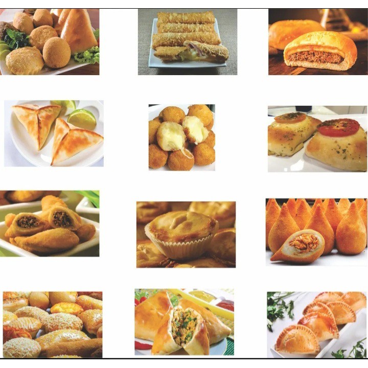 Kit de 12 Quadros Placas 30x20cm Salgados Fritos e Assados Comida Para Restaurante Lanchonete Padaria