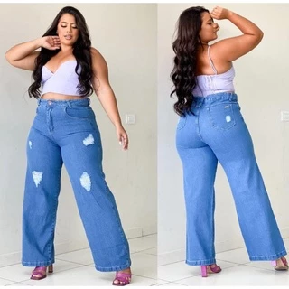 calça jeans wide leg plus size