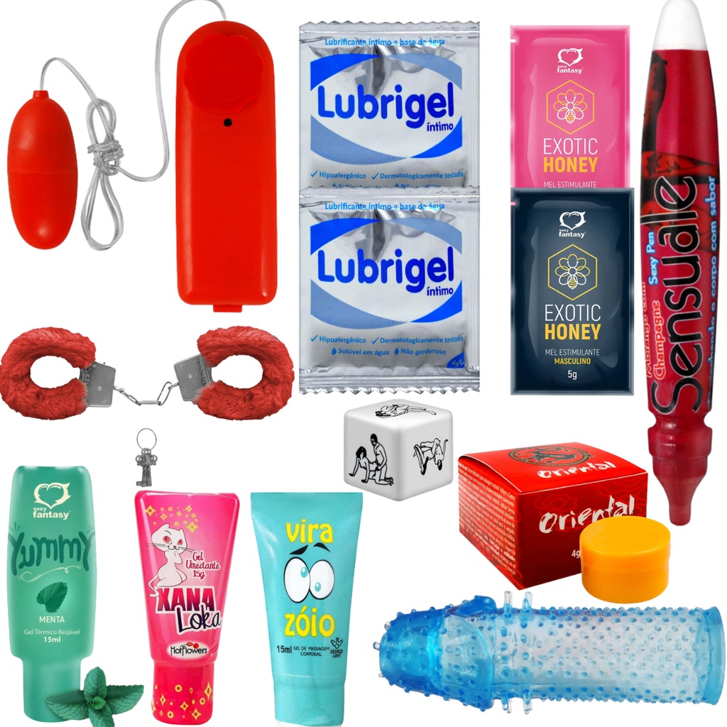 kit sexy shop com 13 itens ,brinquedos eróticos, gel massagens,  lubrificantes, comestíveis, exóticos.