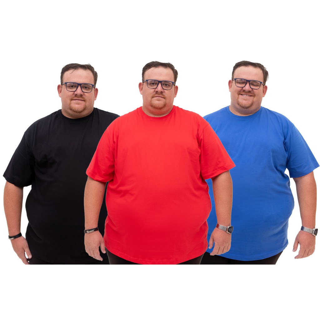 Kit Camisetas Básicas Plus Size Tamanho Grande Masculino 100% Algodão Fio 30.1 Lisa - G1 G2 G3 G4 G5 - 3 Peças - Várias Cores