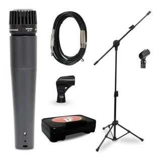 Microfone dinâmico Arcano Renius-7 XLR-P10 + Pedestal PMV-100-Pac