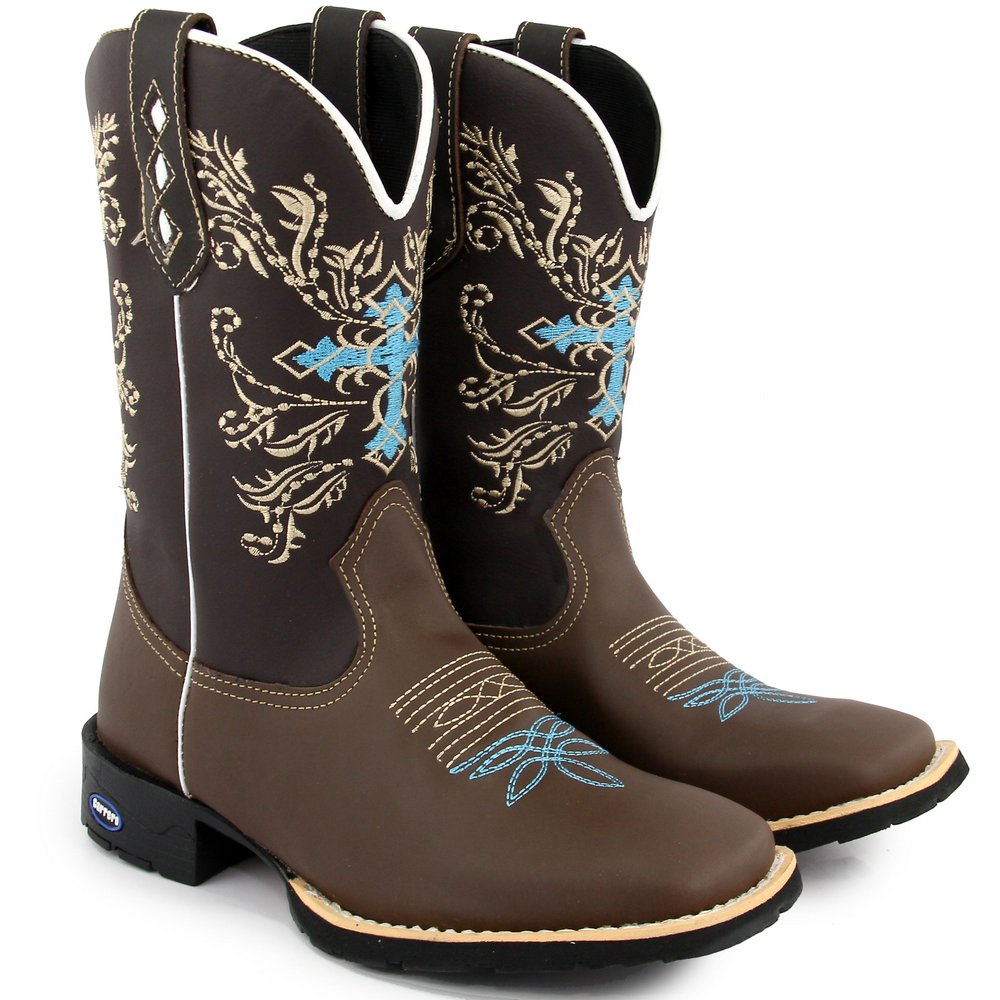 Bota Botina Masculina Texana Montaria Country Cowboy Bordado Cruz Azul ...